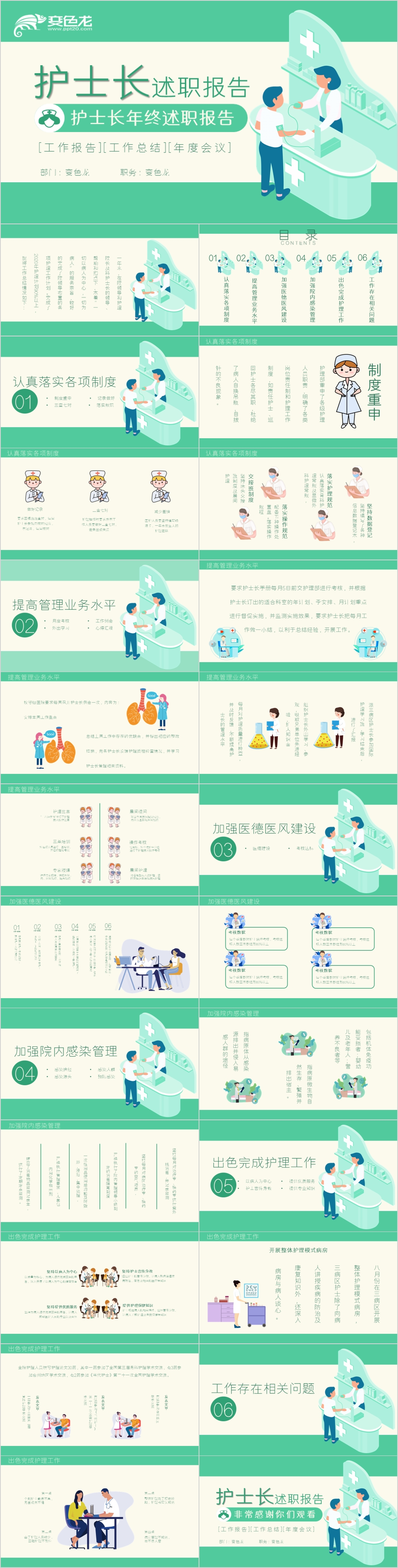 原创卡通护士长年终述职报告PPT模版
