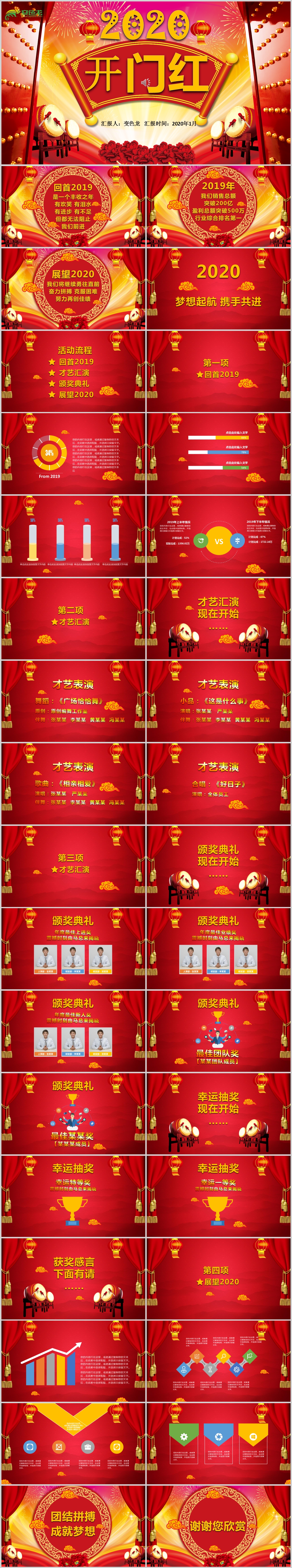 2020中国风开门红企业年会盛典PPT模板