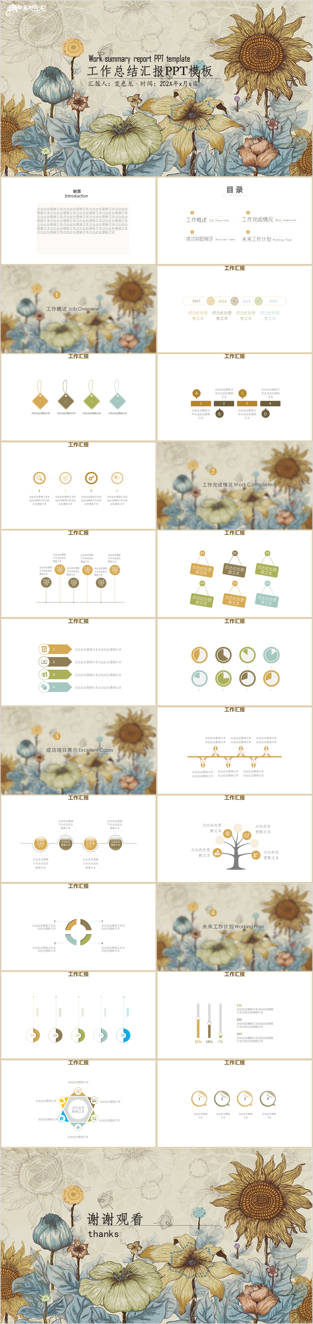 卡通花朵插画儿童教育培训课件PPT模板