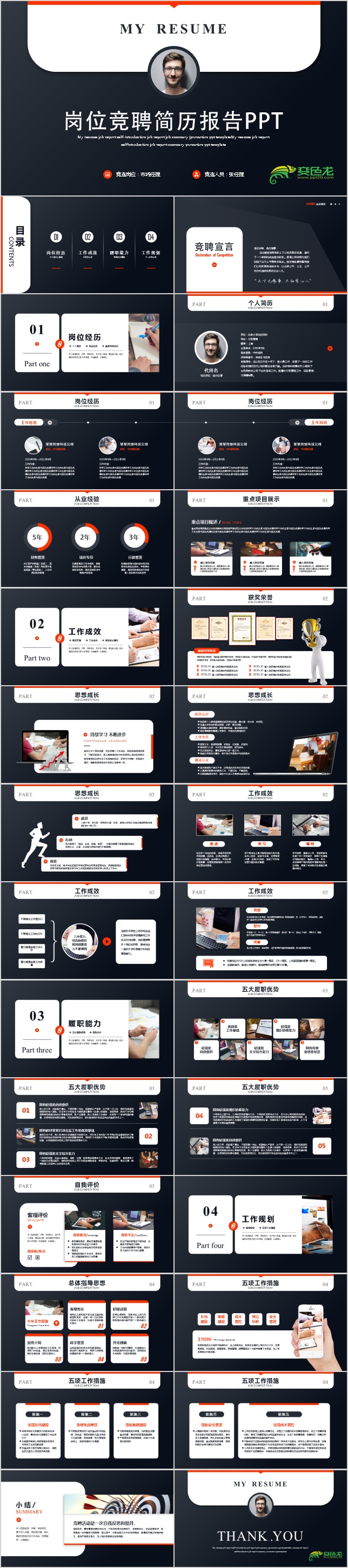 黑色极简创意岗位竞聘个人简历述职报告PPT模板