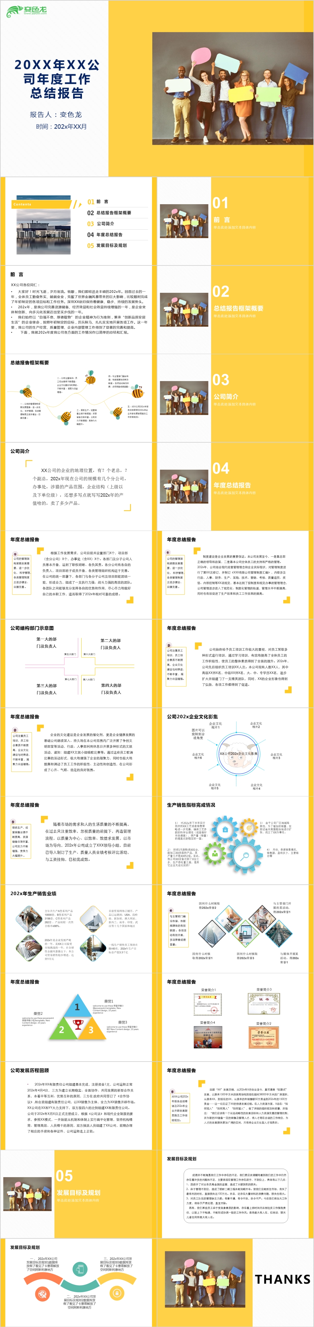 简约黄色大气企业年度工作总结报告PPT模板