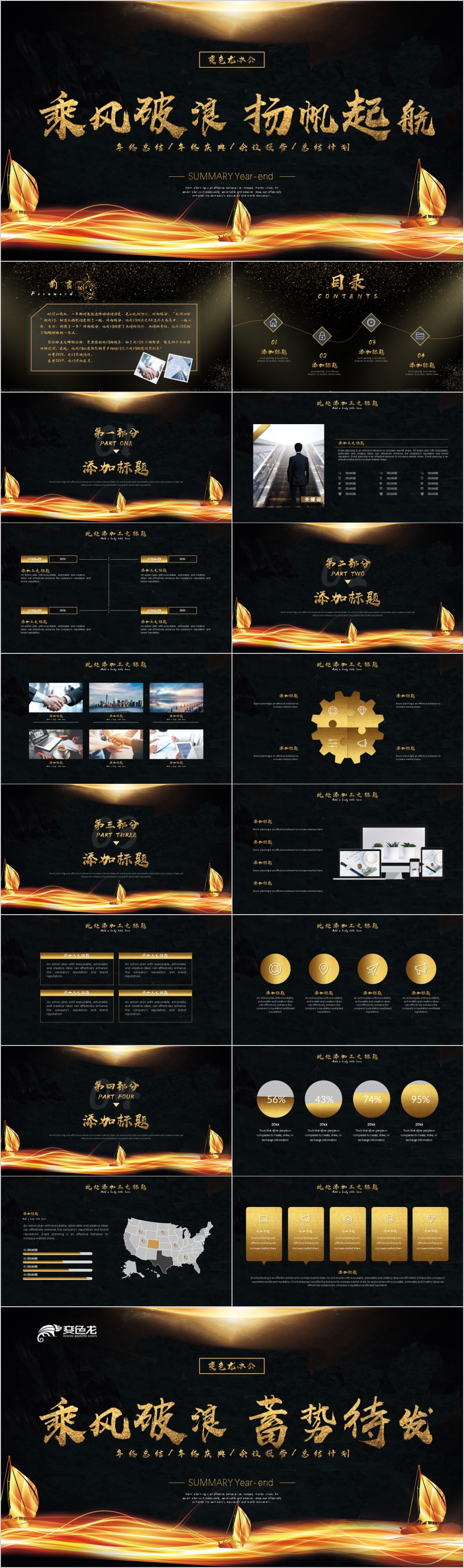 乘风破浪经典大气黑金年终总结发布会ppt模板