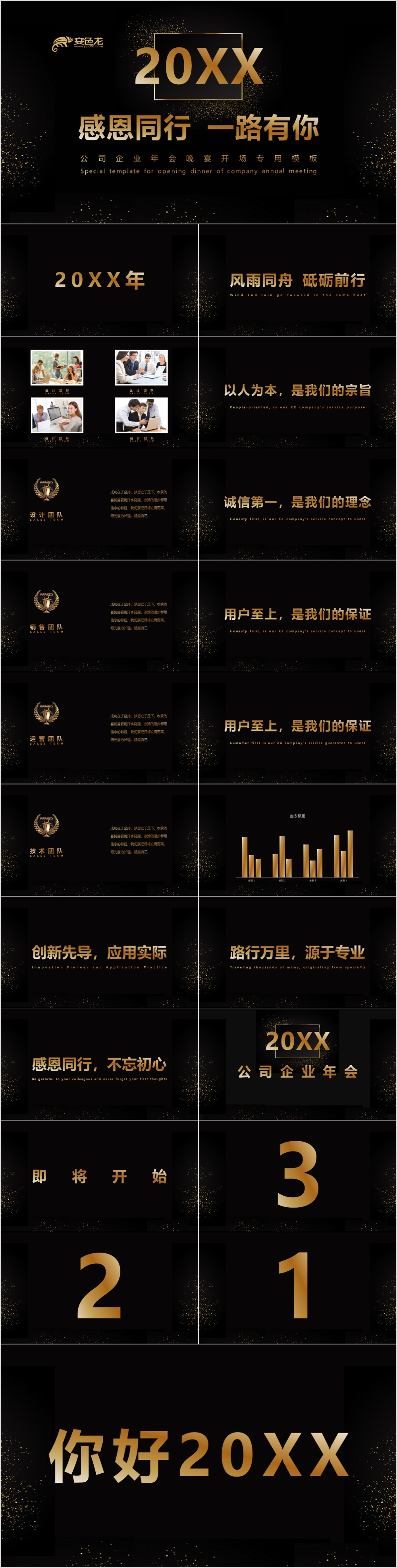 黑金风动画特效企业年会晚宴专用PPT模板