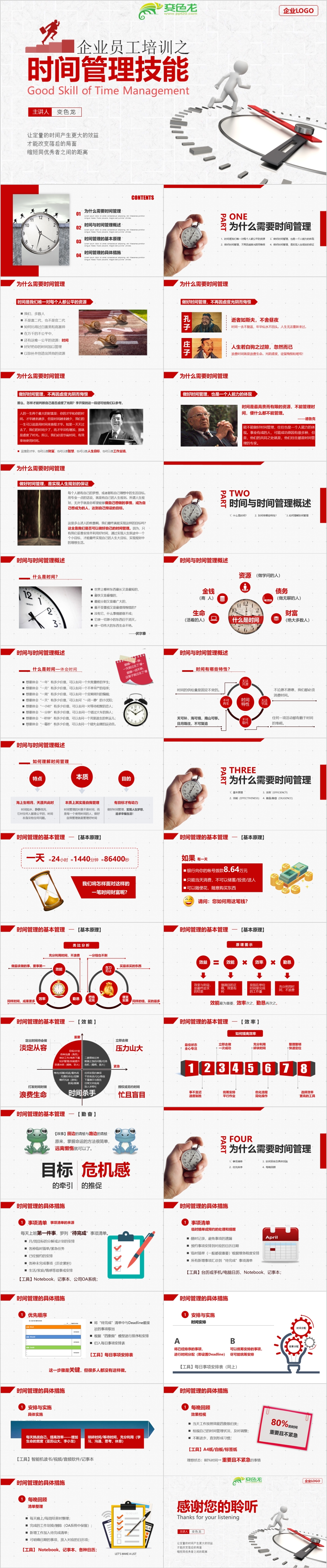 红色简约商务风企业员工时间管理技能培训课件PPT模板