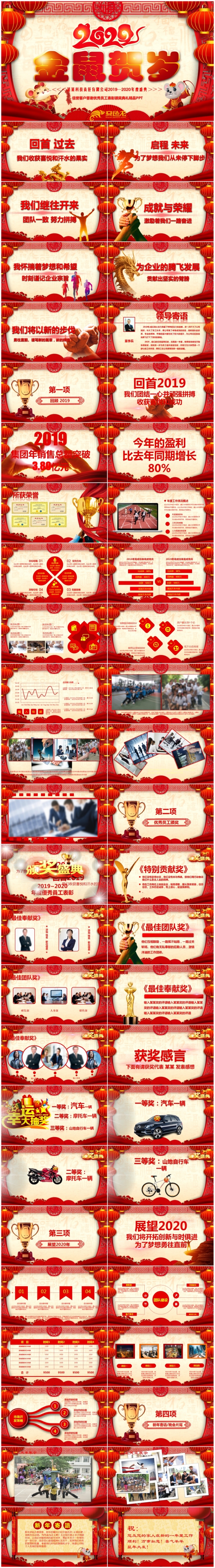 2020金鼠送福贺新年鼠年年会颁奖春节联欢晚会PPT模板