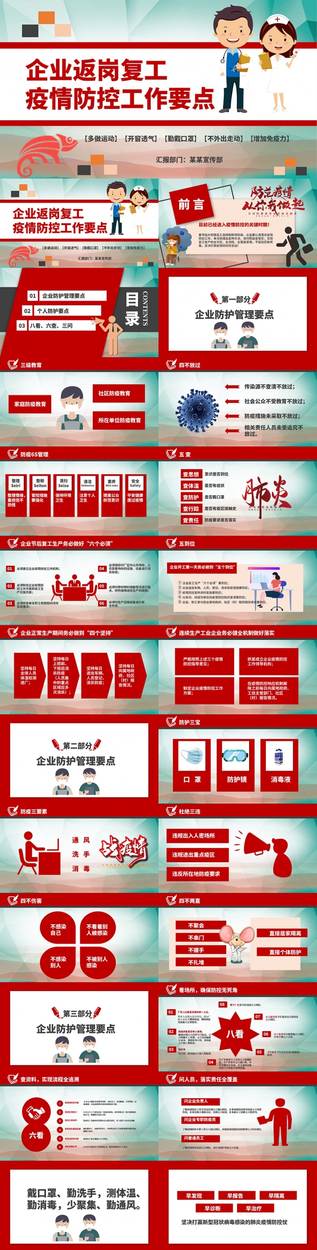 返程复工员工预防护新型冠状病毒肺炎宣传PPT模板