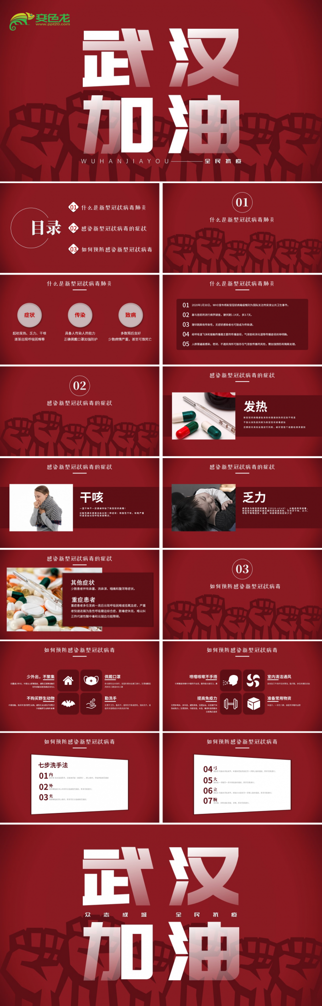 疫情防护武汉加油企业防范宣传PPT模板