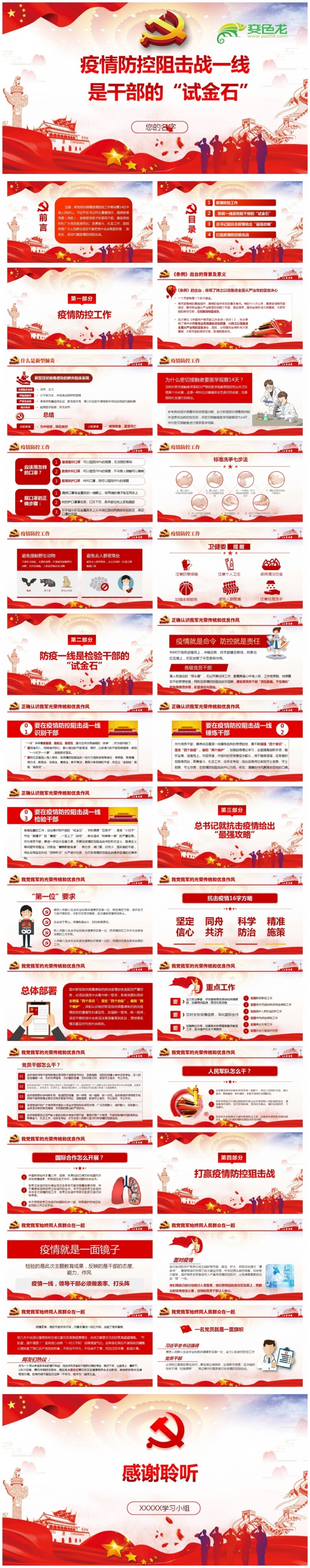疫情防控阻击战一线是干部的试金石党政党建课件PPT模板