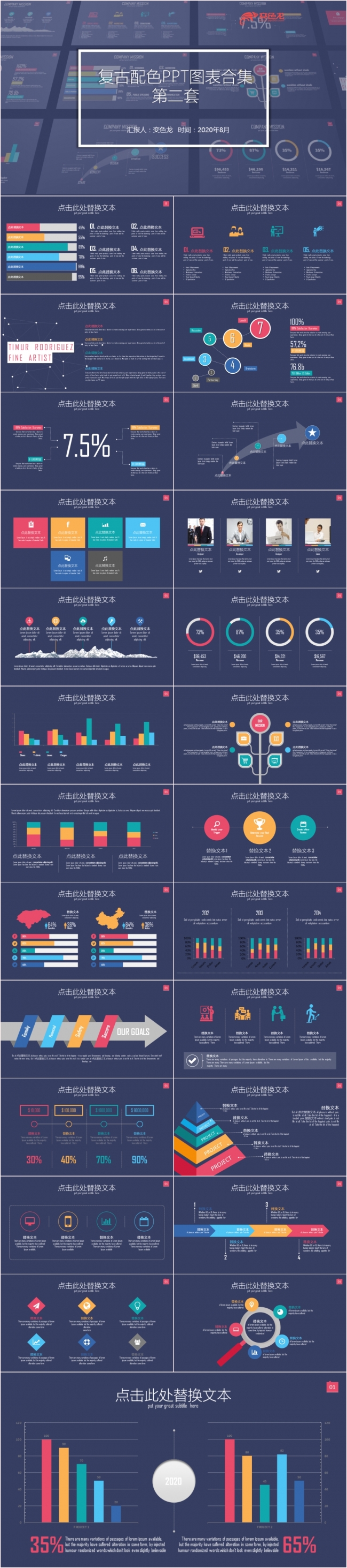 复古配色图表合集各类图表大全PPT模板