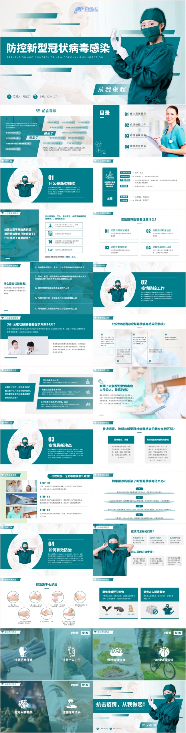 清新简洁防控新型冠状病毒感染肺炎预防PPT模板