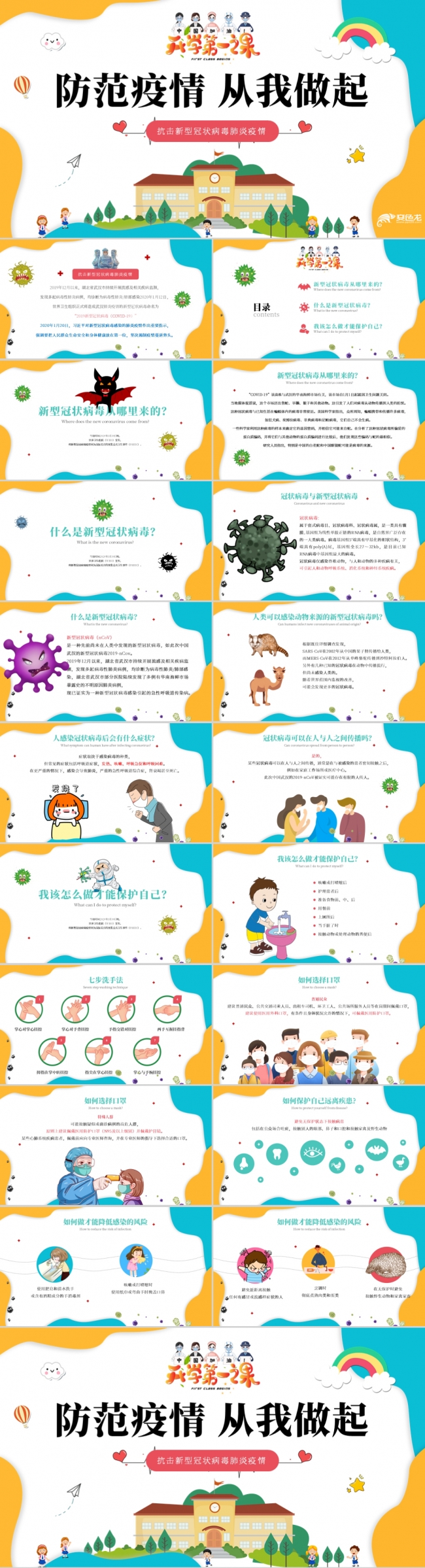 开学第一课防范疫情防控新型肺炎知识课件PPT模板