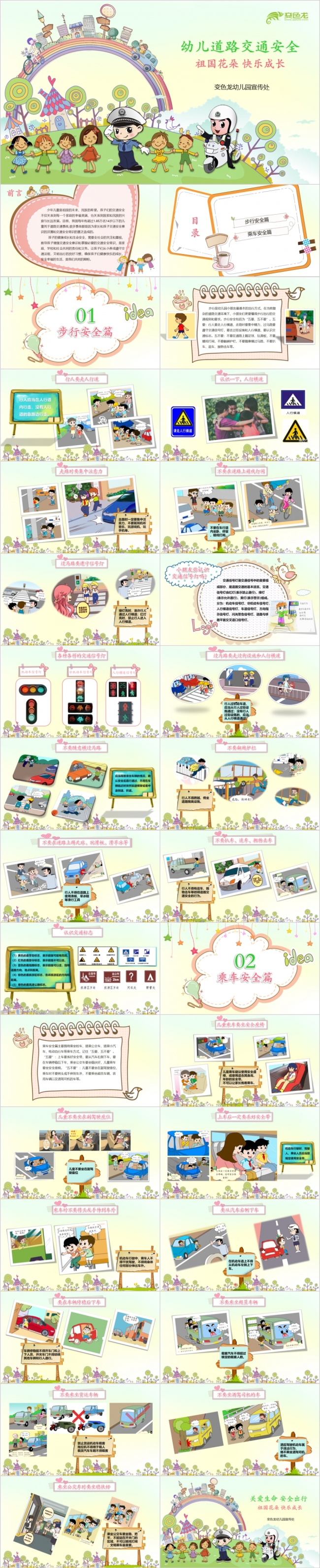 卡通风简约幼儿园道路安全教育知识培训PPT模板
