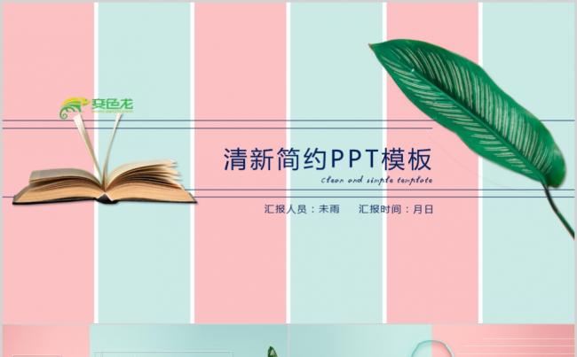粉绿色清新简约文艺风工作汇报工作总结PPT模板缩略图