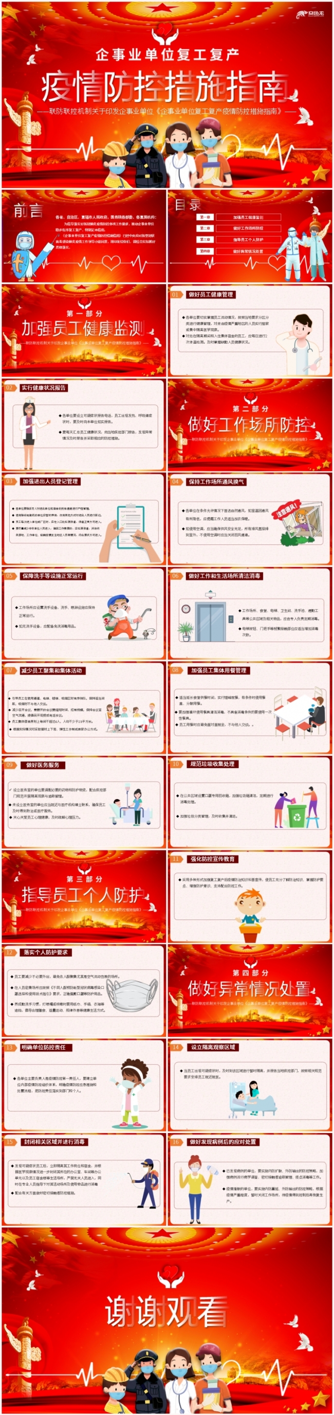 红色简约企事业复工复产疫情防控措施指南PPT模板