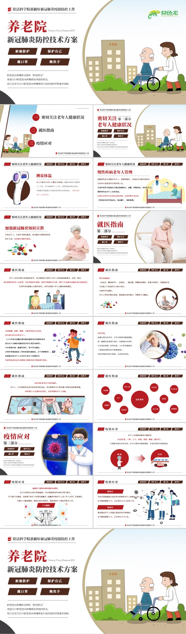 养老机构老年福利院新冠肺炎防控技术方案抗击疫情PPT模板