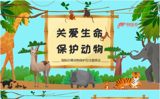 卡通动漫创意关爱生命保护动物PPT模板缩略图