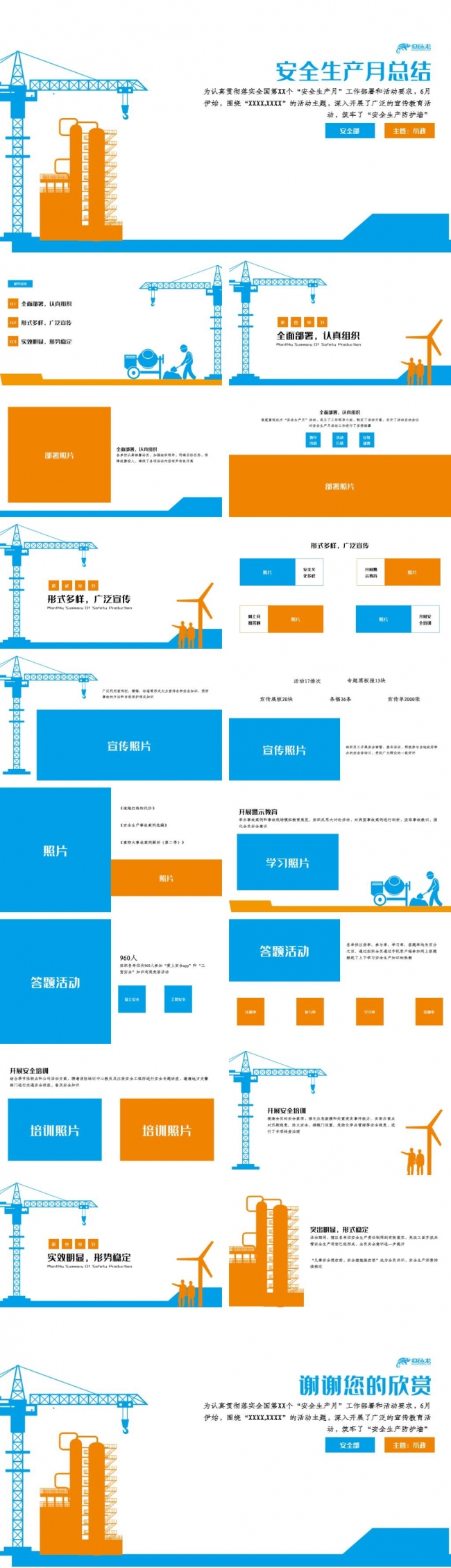 黄蓝简约安全生产月工作总结报告PPT模板