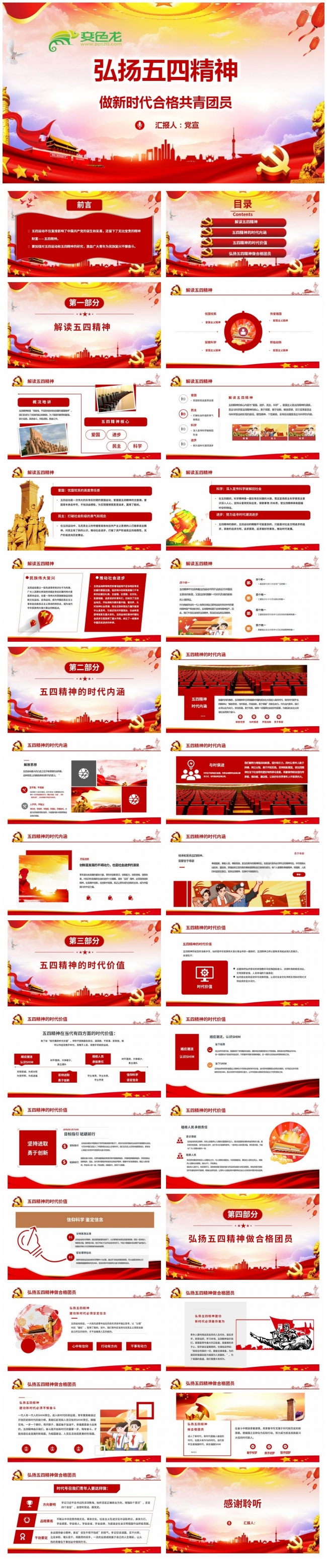 弘扬五四精神做新时代合格共青团员课件PPT模板