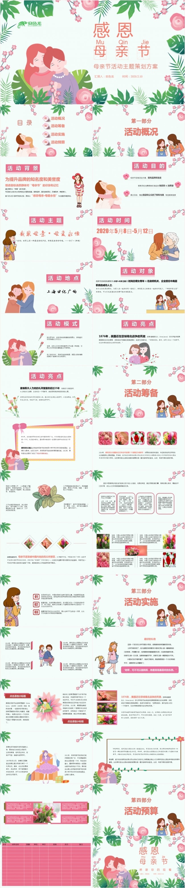 清新卡通感恩母亲节活动主题策划方案通用PPT模板