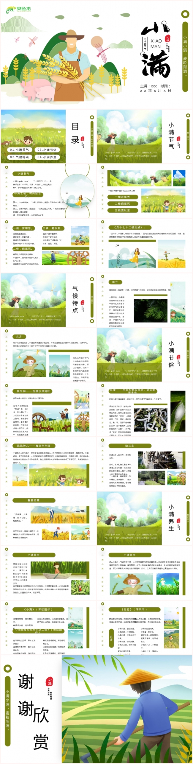 绿色清新风格小满节气PPT模板