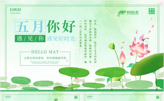 唯美简约绿色五月你好遇见你遇见夏天PPT模板缩略图