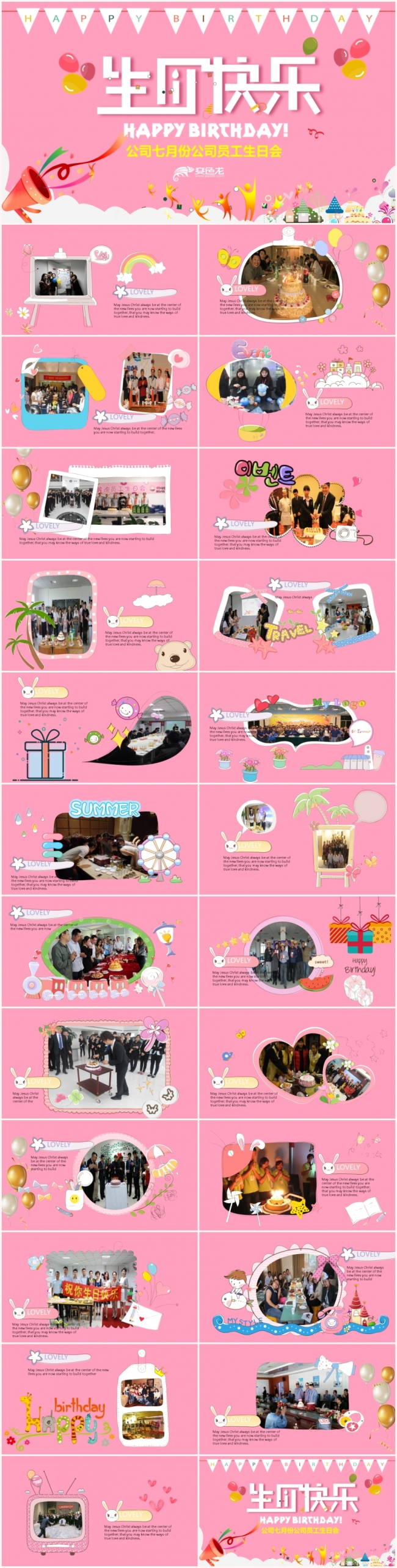  精美全面公司企业员工生日会相册PPT模板
