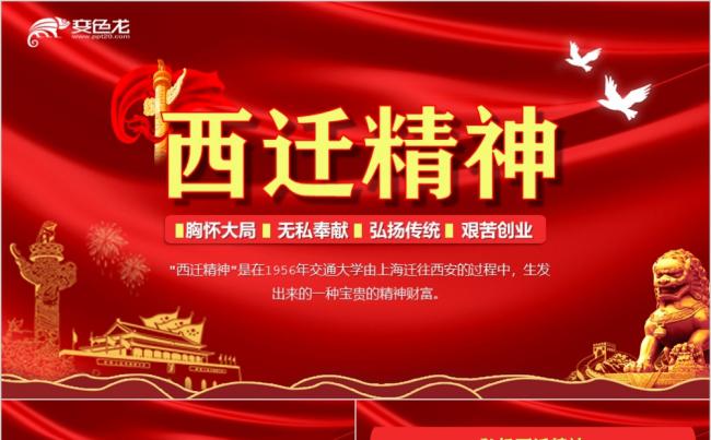 大红扁平简约弘扬西迁精神学习课件PPT模板缩略图