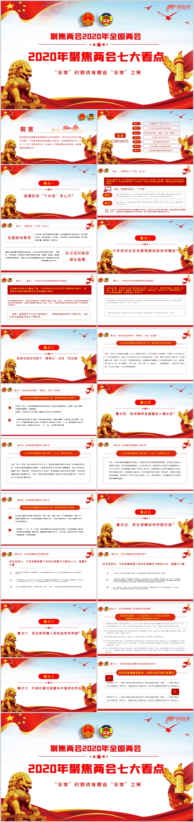 2020年两会七大看点聚焦两会党建PPT模板