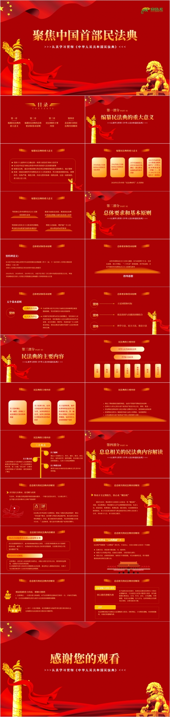2020年聚焦中国首部民法典学习贯彻PPT模板
