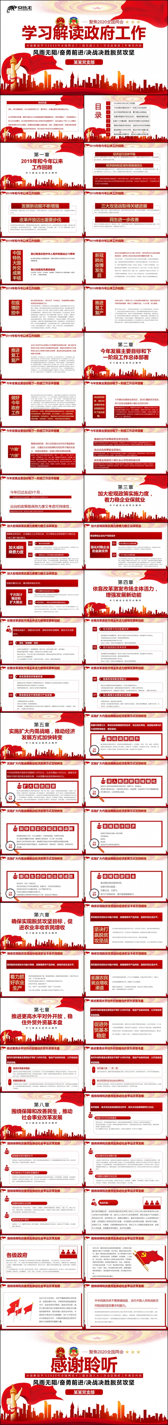 2020全国两会政府工作报告学习解读PPT模板
