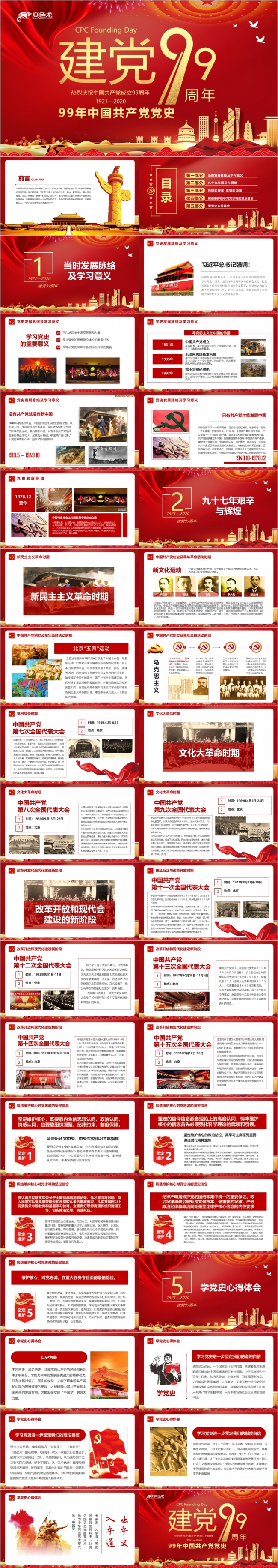 红色大气建党99周年党史党课学习宣传PPT模板