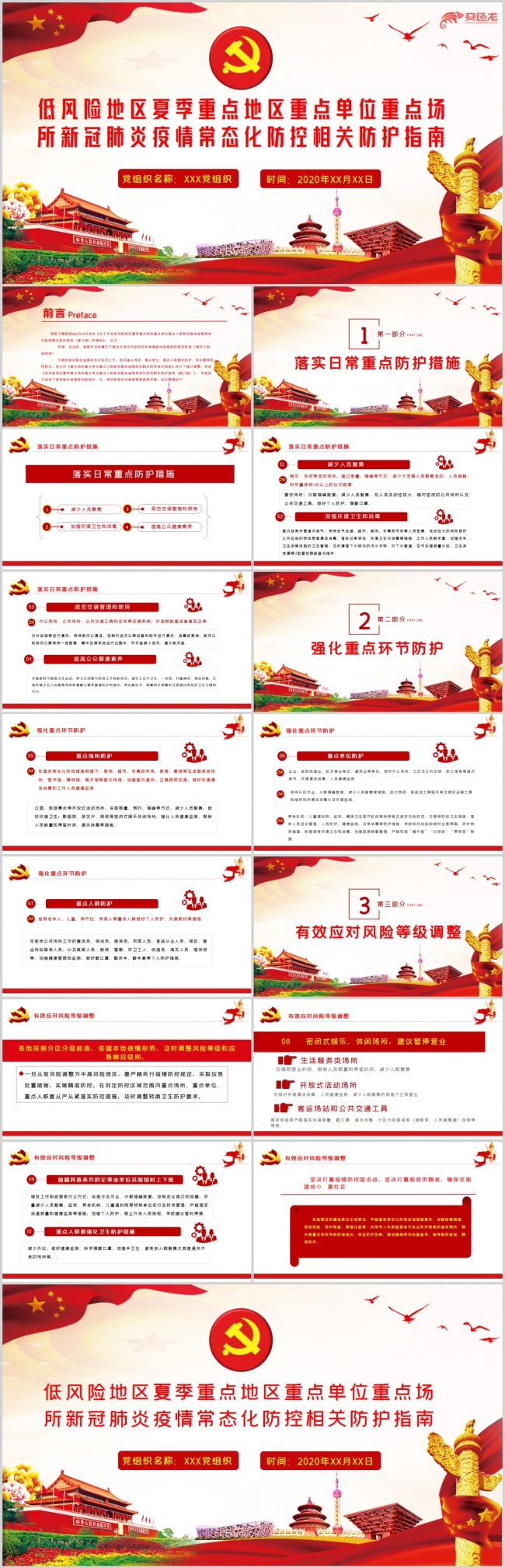 夏季低风险地区疫情防护指南党组织工作总结汇报PPT模板