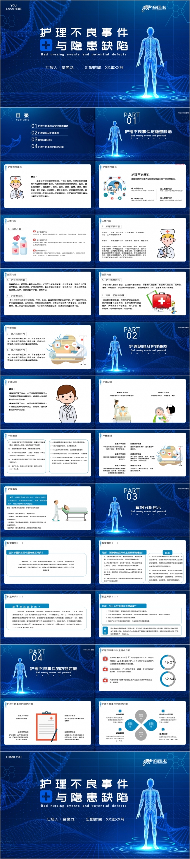 蓝色清新卡通护理不良事件与隐患缺陷培训PPT模板