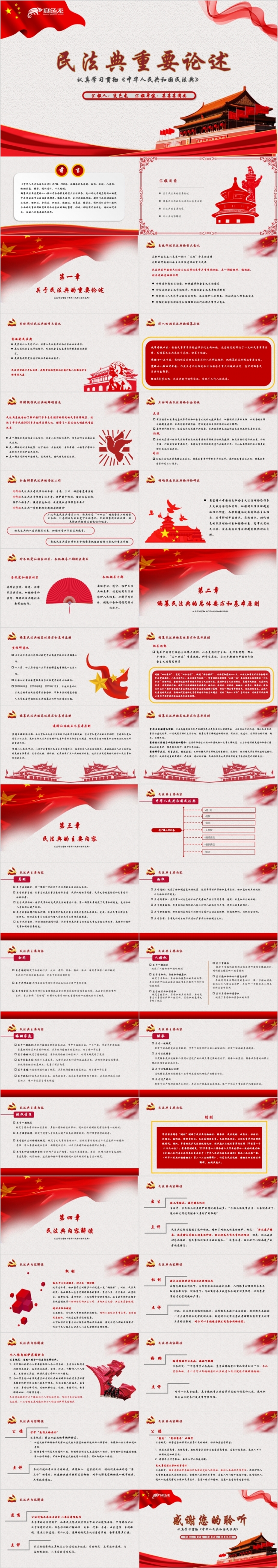 红色党政中华人民共和国民法典学习解读PPT模板