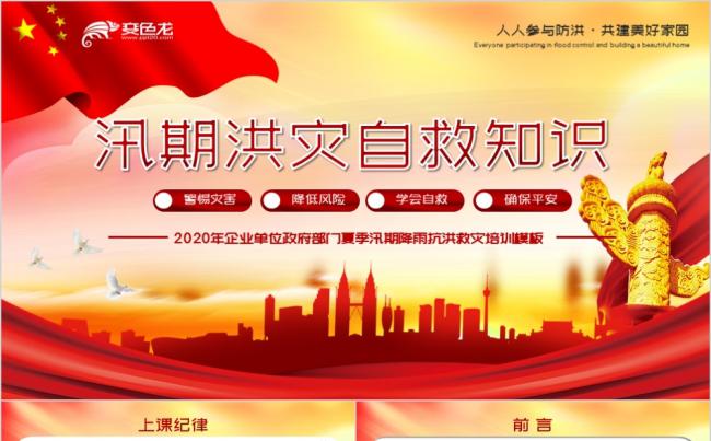 红色党政2020夏季汛期降雨抗洪救灾培训PPT模板缩略图