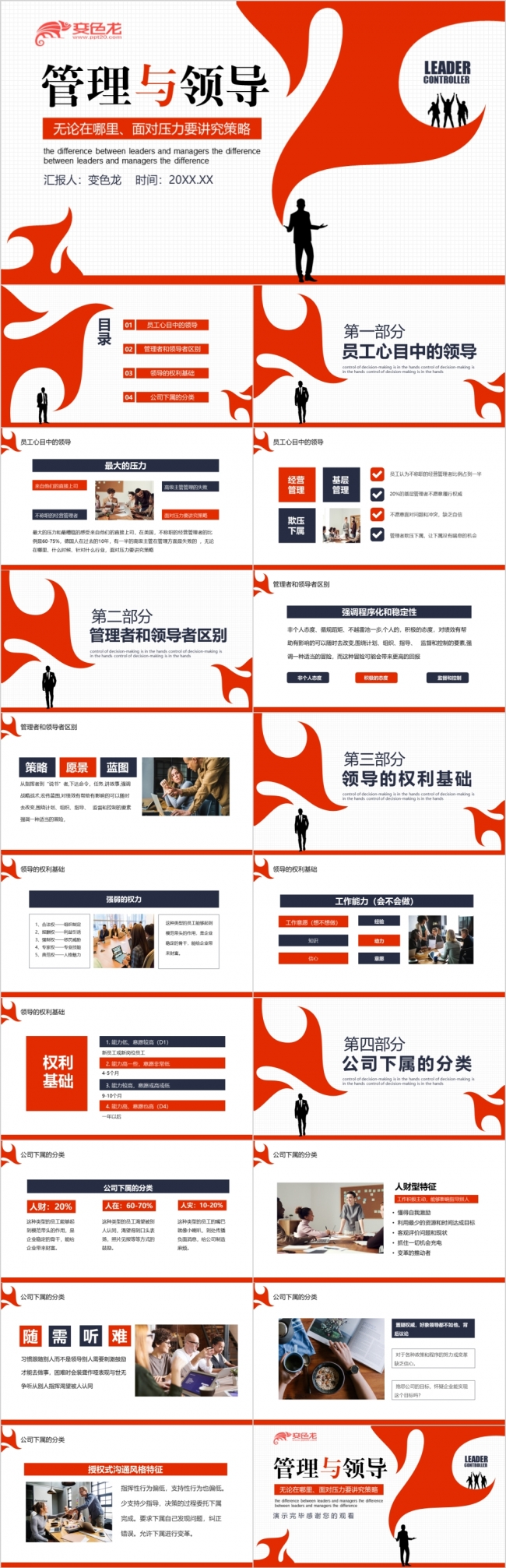 红蓝简约商务公司管理经营与领导能力培训动态PPT模板
