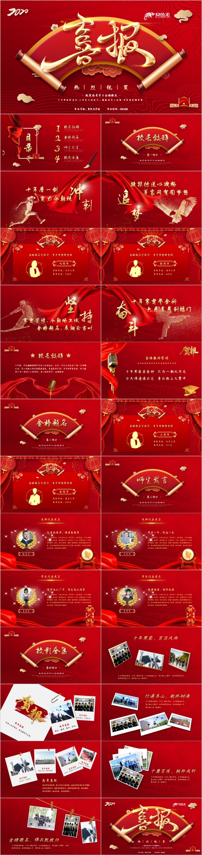 红色精美喜庆2020高考喜报汇报演示PPT模板