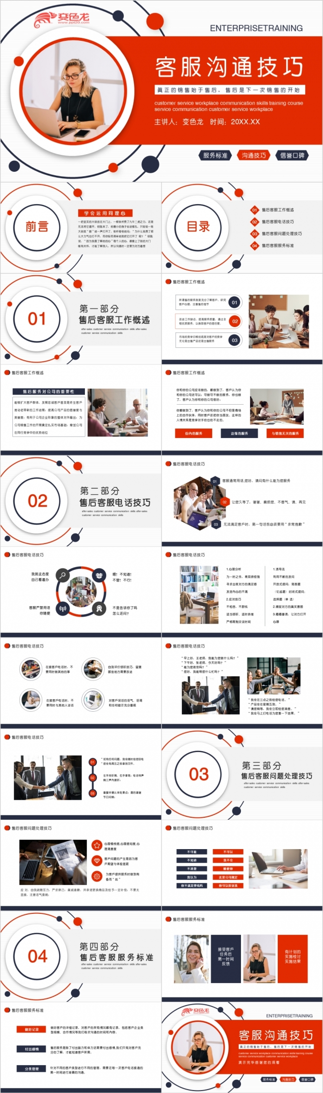 橙灰色简约商务风客服沟通技巧培训动态PPT模板