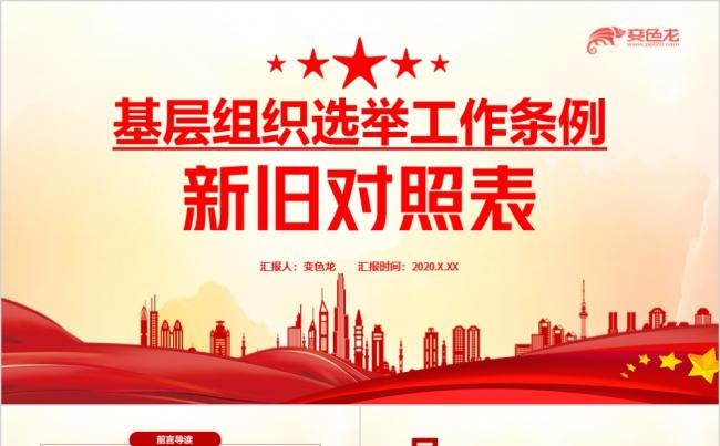 红色党政基层组织选举工作条例新旧对照学习PPT模板缩略图