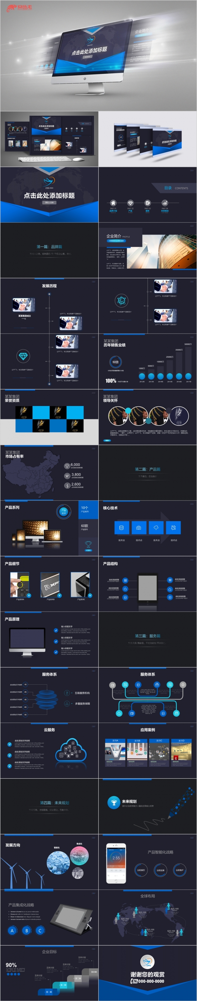 蓝黑大气品牌介绍企业文化宣传产品介绍PPT模板