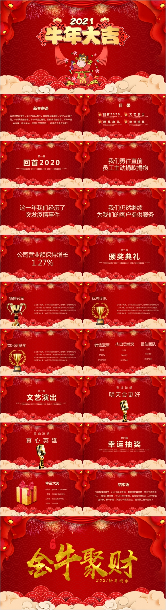 红色喜庆2021年企业年会春节联欢晚会PPT模板