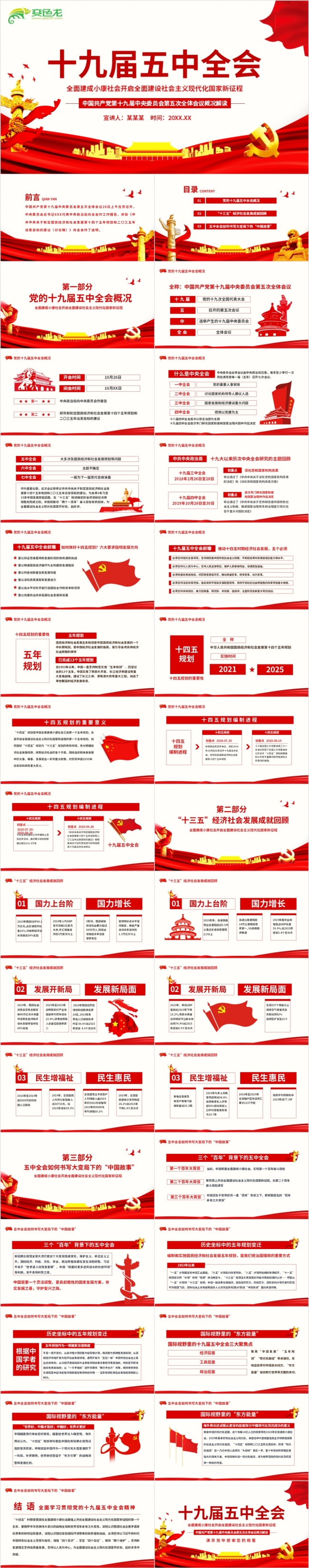聚焦十九届五中全会会议概况解读PPT模板