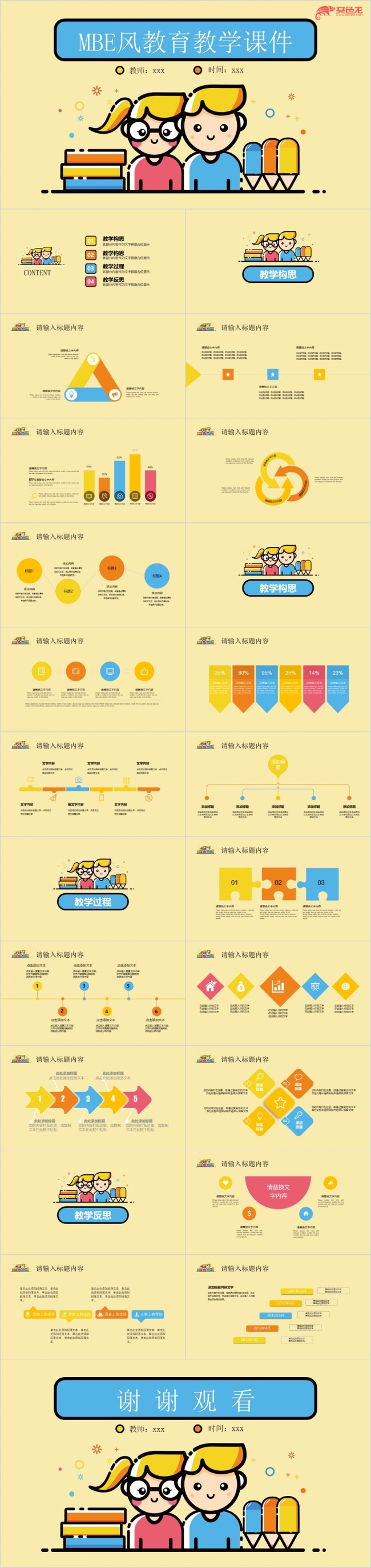 黄色MBE风卡通教师讲课PPT模板
