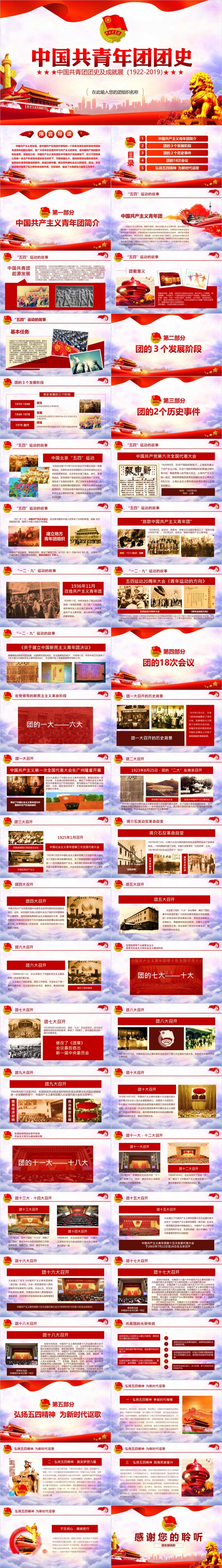 红色经典中国共青团团史党徽党旗PPT模板