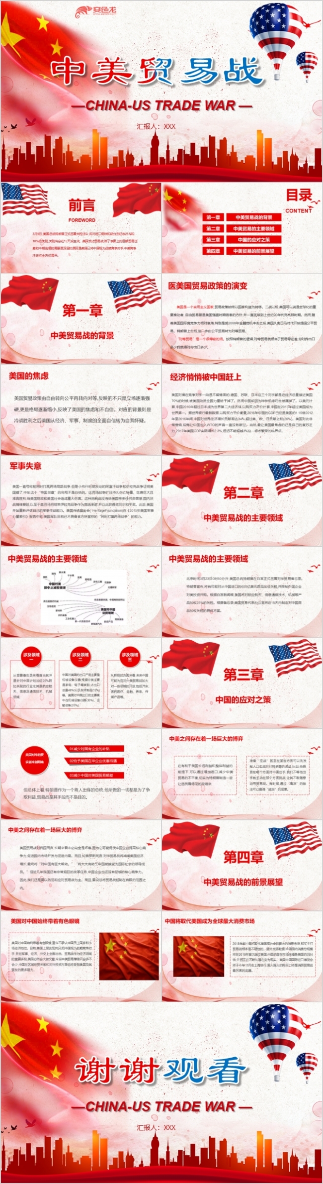 红色经典中美贸易战PPT模板