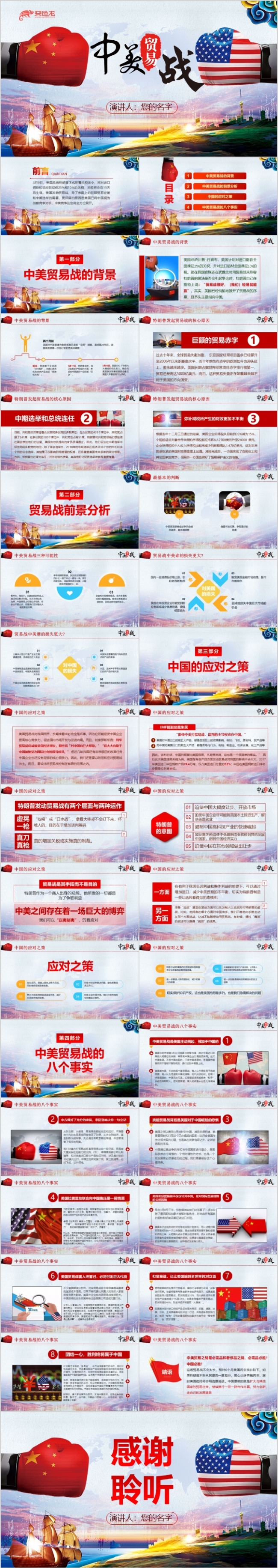 红色商务中美贸易战PPT模板