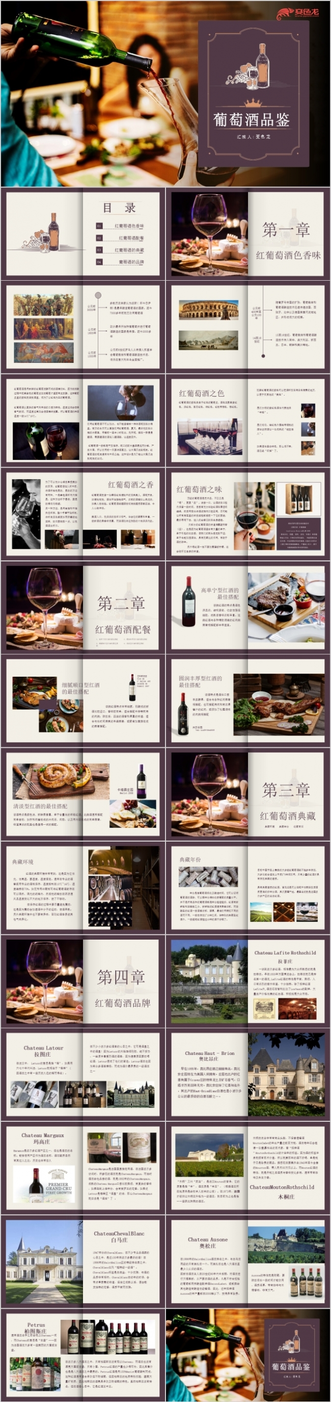 创意欧美方葡萄酒品鉴PPT模板