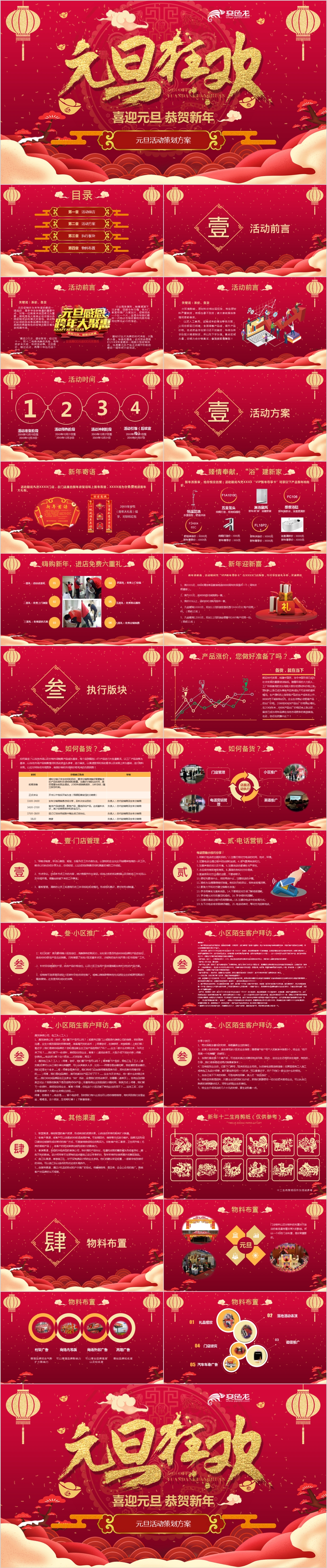 红色喜庆中国风喜迎元旦恭贺新年活动策划方案PPT模板