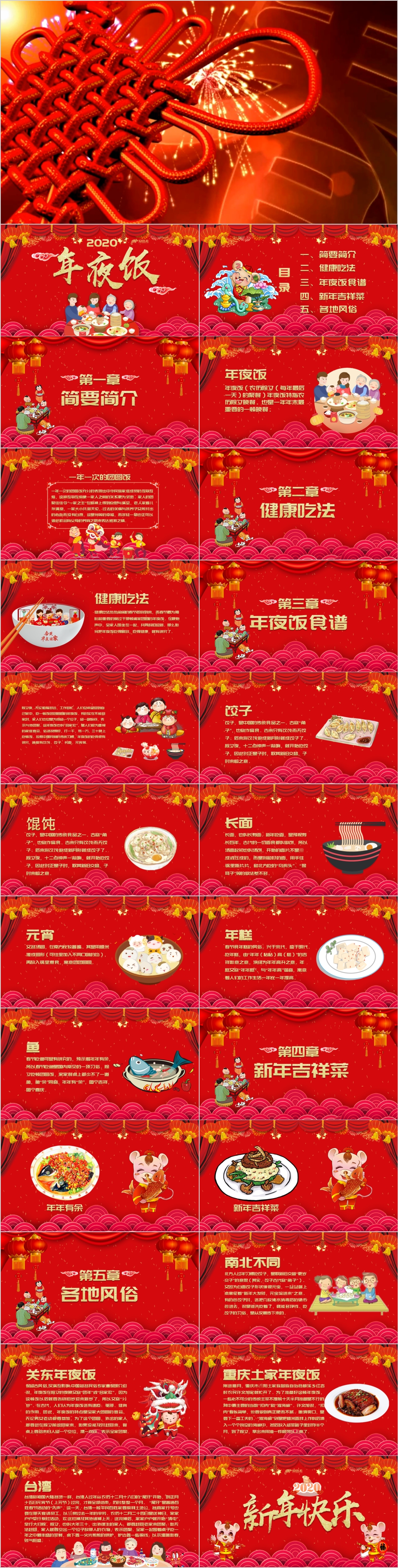 中国红浓情喜庆年夜饭风俗介绍PPT模板