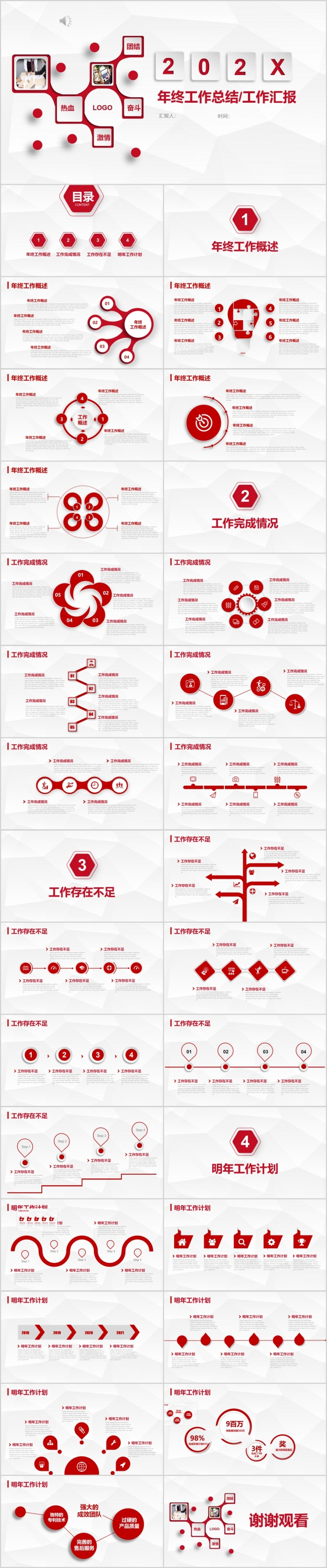 红色微粒体年终总结汇报PPT模板